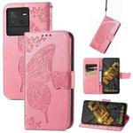 For ZTE Blade V40s Butterfly Love Flower Embossed Leather Phone Case(Pink)