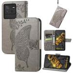 For ZTE Blade V40s Butterfly Love Flower Embossed Leather Phone Case(Gray)