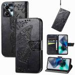 For Motorola Moto G23 Butterfly Love Flower Embossed Flip Leather Phone Case(Black)