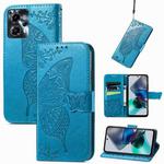 For Motorola Moto G23 Butterfly Love Flower Embossed Flip Leather Phone Case(Blue)