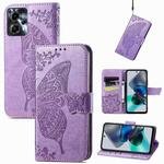 For Motorola Moto G23 Butterfly Love Flower Embossed Flip Leather Phone Case(Light Purple)
