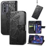 For Motorola Edge 2022 Butterfly Love Flower Embossed Flip Leather Phone Case(Black)