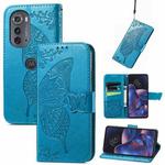 For Motorola Edge 2022 Butterfly Love Flower Embossed Flip Leather Phone Case(Blue)