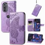 For Motorola Edge 2022 Butterfly Love Flower Embossed Flip Leather Phone Case(Light Purple)
