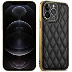 For iPhone 12 Pro Suteni Electroplated Rhombus Grid Leather Soft TPU Phone Case(Black)