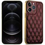 For iPhone 12 Pro Suteni Electroplated Rhombus Grid Leather Soft TPU Phone Case(Purple)