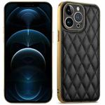 For iPhone 12 Pro Max Suteni Electroplated Rhombus Grid Leather Soft TPU Phone Case(Black)