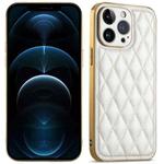 For iPhone 12 Pro Max Suteni Electroplated Rhombus Grid Leather Soft TPU Phone Case(White)
