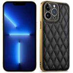 For iPhone 13 Pro Suteni Electroplated Rhombus Grid Leather Soft TPU Phone Case(Black)