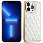 For iPhone 13 Pro Suteni Electroplated Rhombus Grid Leather Soft TPU Phone Case(White)