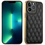 For iPhone 13 Pro Max Suteni Electroplated Rhombus Grid Leather Soft TPU Phone Case(Black)