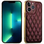 For iPhone 13 Pro Max Suteni Electroplated Rhombus Grid Leather Soft TPU Phone Case(Purple)