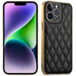 For iPhone 14 Suteni Electroplated Rhombus Grid Leather Soft TPU Phone Case(Black)