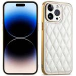 For iPhone 14 Pro Max Suteni Electroplated Rhombus Grid Leather Soft TPU Phone Case(White)