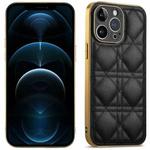For iPhone 12 Pro Max Suteni Electroplated Rattan Grid Leather Soft TPU Phone Case(Black)