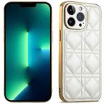 For iPhone 13 Pro Max Suteni Electroplated Rattan Grid Leather Soft TPU Phone Case(White)