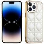 For iPhone 14 Pro Suteni Electroplated Rattan Grid Leather Soft TPU Phone Case(White)