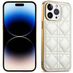 For iPhone 14 Pro Max Suteni Electroplated Rattan Grid Leather Soft TPU Phone Case(White)