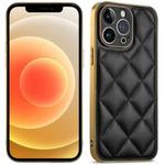 For iPhone 12 Suteni Electroplated Big Diamond Grid Leather Soft TPU Phone Case(Black)