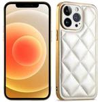 For iPhone 12 Suteni Electroplated Big Diamond Grid Leather Soft TPU Phone Case(White)