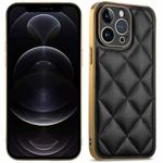 For iPhone 12 Pro Suteni Electroplated Big Diamond Grid Leather Soft TPU Phone Case(Black)