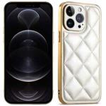 For iPhone 12 Pro Suteni Electroplated Big Diamond Grid Leather Soft TPU Phone Case(White)