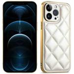 For iPhone 12 Pro Max Suteni Electroplated Big Diamond Grid Leather Soft TPU Phone Case(White)