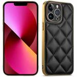 For iPhone 13 Suteni Electroplated Big Diamond Grid Leather Soft TPU Phone Case(Black)