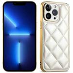 For iPhone 13 Pro Suteni Electroplated Big Diamond Grid Leather Soft TPU Phone Case(White)