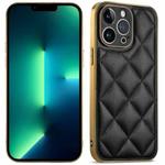 For iPhone 13 Pro Max Suteni Electroplated Big Diamond Grid Leather Soft TPU Phone Case(Black)