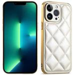 For iPhone 13 Pro Max Suteni Electroplated Big Diamond Grid Leather Soft TPU Phone Case(White)