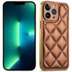 For iPhone 13 Pro Max Suteni Electroplated Big Diamond Grid Leather Soft TPU Phone Case(Brown)