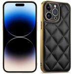 For iPhone 14 Pro Suteni Electroplated Big Diamond Grid Leather Soft TPU Phone Case(Black)