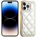 For iPhone 14 Pro Max Suteni Electroplated Big Diamond Grid Leather Soft TPU Phone Case(White)