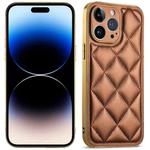 For iPhone 14 Pro Max Suteni Electroplated Big Diamond Grid Leather Soft TPU Phone Case(Brown)