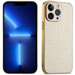 For iPhone 13 Pro Suteni Electroplated Woven Cloth PU Soft TPU Phone Case(Apricot White)