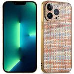 For iPhone 13 Pro Max Suteni Electroplated Woven Cloth PU Soft TPU Phone Case(Brown)