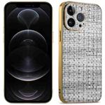 For iPhone 12 Pro Suteni Electroplated Woven Cloth PU Soft TPU Phone Case(Black Gray)