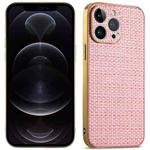 For iPhone 12 Pro Suteni Electroplated Woven Cloth PU Soft TPU Phone Case(Pink)