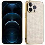 For iPhone 12 Pro Max Suteni Electroplated Woven Cloth PU Soft TPU Phone Case(Apricot White)