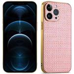 For iPhone 12 Pro Max Suteni Electroplated Woven Cloth PU Soft TPU Phone Case(Pink)