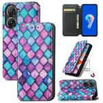 For Asus Zenfone 9 CaseNeo Colorful Magnetic Leather Phone Case(Purple Scales)