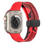 Magnetic Clasp Camouflage Silicone Watch Band For Apple Watch Ultra 49mm(Camouflage Red)