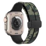 Magnetic Clasp Camouflage Silicone Watch Band For Apple Watch Ultra 49mm(Camouflage Army Green)