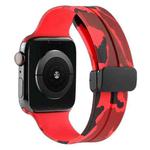 Magnetic Clasp Camouflage Silicone Watch Band For Apple Watch Series 8&7 45mm / SE 2&6&SE&5&4 44mm / 3&2&1 42mm(Camouflage Red)