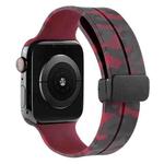 Magnetic Clasp Camouflage Silicone Watch Band For Apple Watch Series 8&7 45mm / SE 2&6&SE&5&4 44mm / 3&2&1 42mm(Camouflage Burgundy)