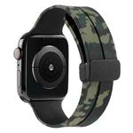 Magnetic Clasp Camouflage Silicone Watch Band For Apple Watch Series 8&7 45mm / SE 2&6&SE&5&4 44mm / 3&2&1 42mm(Camouflage Army Green)