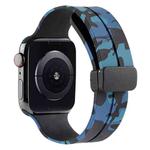 Magnetic Clasp Camouflage Silicone Watch Band For Apple Watch Series 8&7 45mm / SE 2&6&SE&5&4 44mm / 3&2&1 42mm(Camouflage Blue)