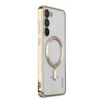 For Samsung Galaxy S23 ENKAY Hat-Prince Magnet Slim Clear Case Electroplated Shockproof Camera Protection Cover(Golden)