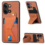 For OPPO Reno9 Carbon Fiber Wallet Flip Card Holder Phone Case(Brown)